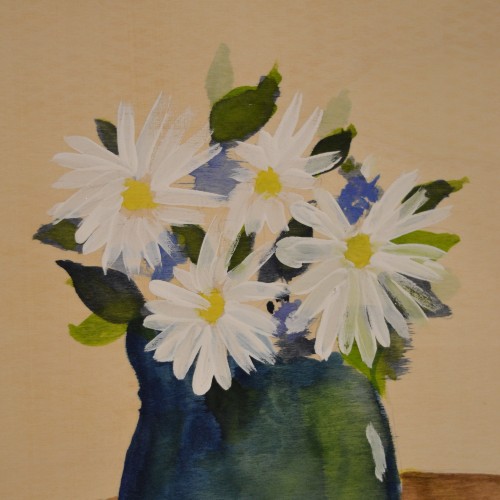 Button Image of Lydia Project: Daisies in a Vase on a Wood Panel